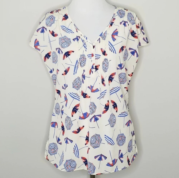 Talbots Umbrella Print Short Sleeve Blouse S - Picture 1 of 7